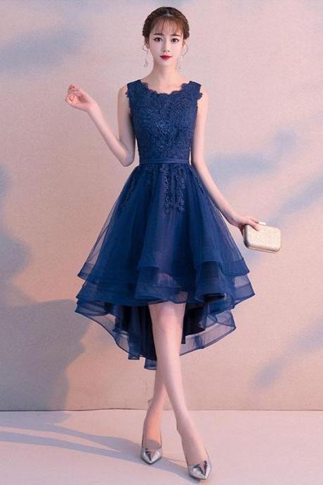Dark Blue Tulle Lace Short Prom Dress,blue Tulle Lace Bridesmaid Dress
