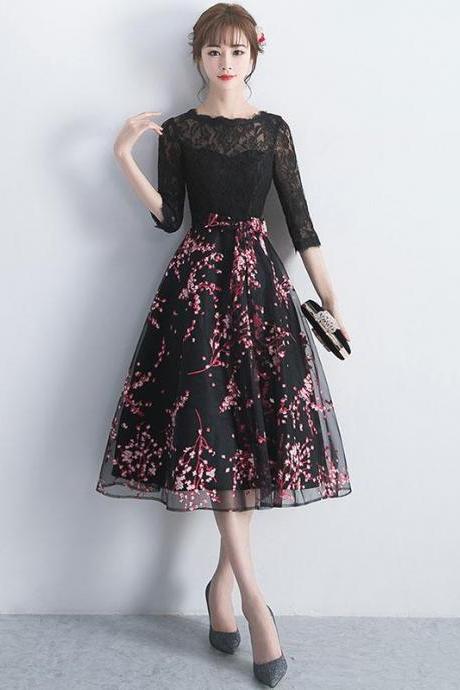 Black lace tulle short prom dress,black lace bridesmaid dress