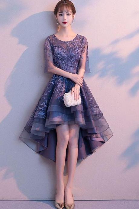 Purple Tulle Lace Short Prom Dress,purple Evening Dress