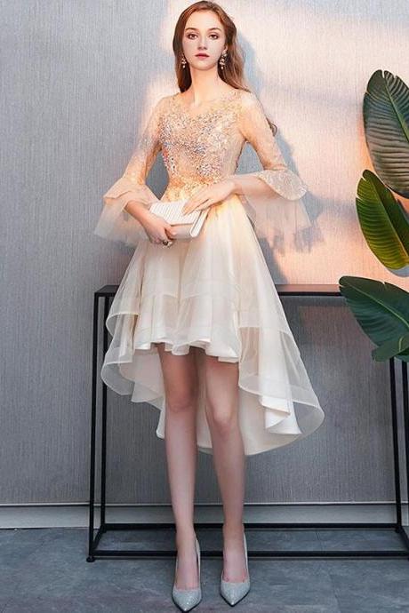 Champagne Round Neck Tulle Lace Short Prom Dress,evening Dress