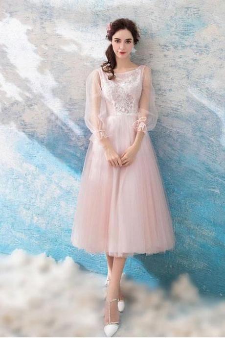 Simple Pink Tulle Lace Short Prom Dress,pink Evening Dress