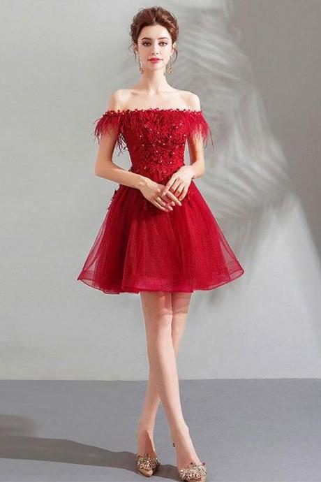 Unique Burgundy Tulle Short Prom Dress,burgundy Homecoming Dress