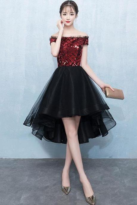Burgundy Sequin Tulle Short Prom Dress,homecoming Dress