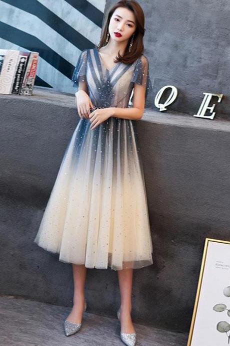 Blue Tulle Sequin Short Prom Dress,bridesmaid Dress