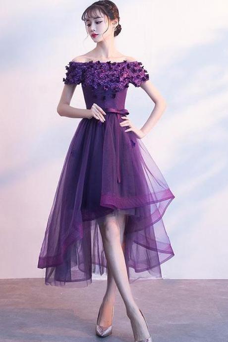 Purpler Tulle Lace Short Prom Dress,purple Evening Dress