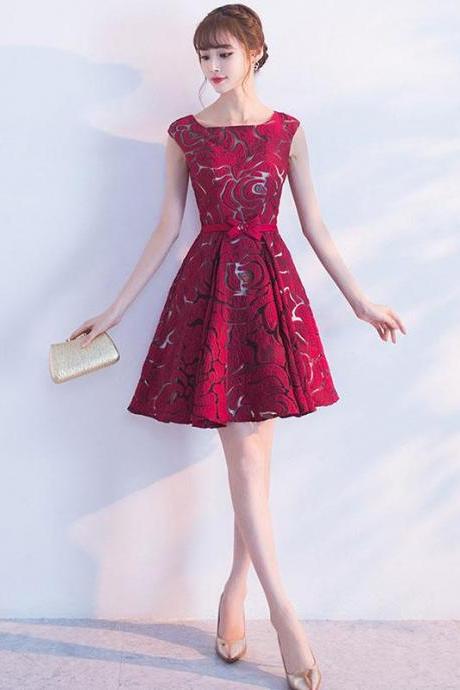 Burgundy Lace Short Prom Dress,lace Bridesmaid Dress