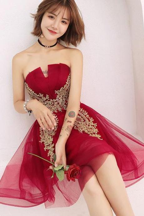 Burgundy Tulle Lace Short Prom Dress,burgundy Homecoming Dress