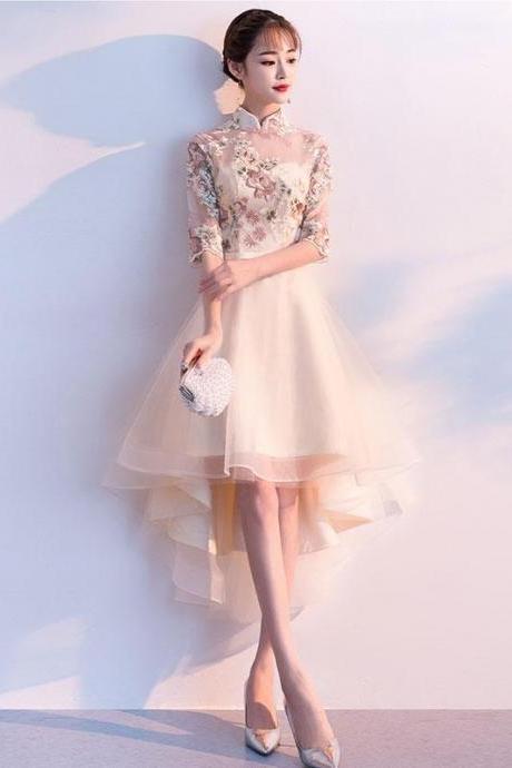 Champagne Tulle Lace Applique Short Prom Dress,homecoming Dress
