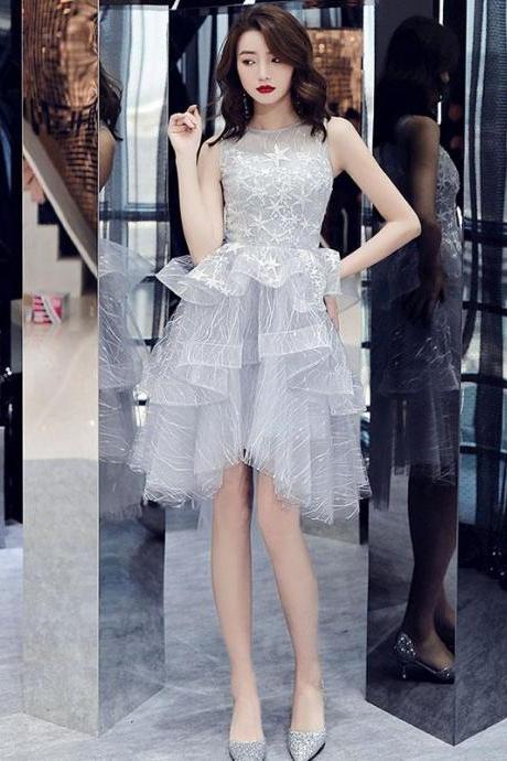 Gray Tulle Lace Short Prom Dress,gray Tulle Homecoming Dress
