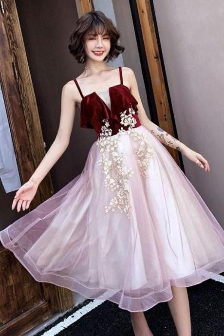 Pink Sweetheart Neck Tulle Short Prom Dress,homecoming Dress