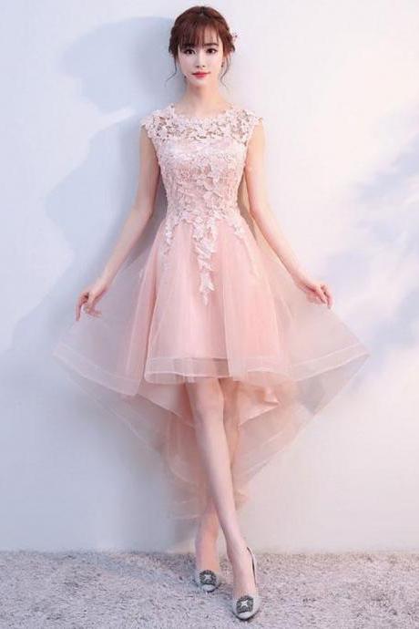 Pink Tulle Lace High Low Prom Dress,pink Homecoming Dress