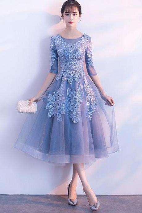 Blue Round Neck Tulle Lace Short Prom Dress,blue Homecoming Dress
