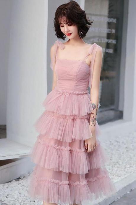 Simple Pink Tulle Short Prom Dress,pink Homecoming Dress