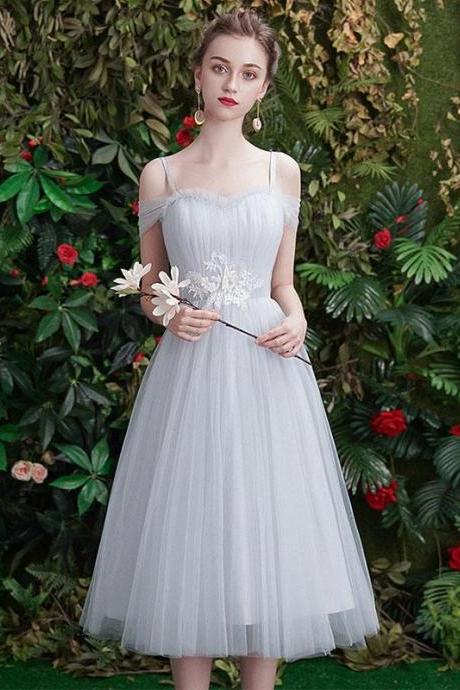 Gray Tulle Lace Short Prom Dress,gray Tulle Bridesmaid Dress