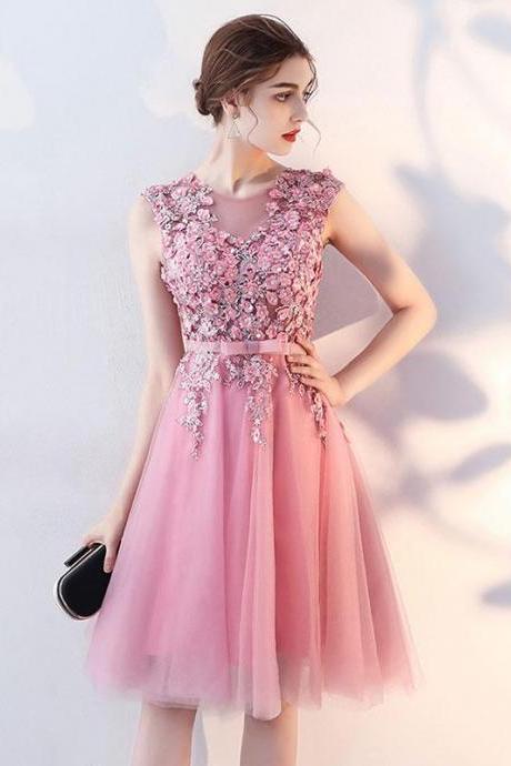 Pink Tulle Lace Short Prom Dress,pink Tulle Homecoming Dress