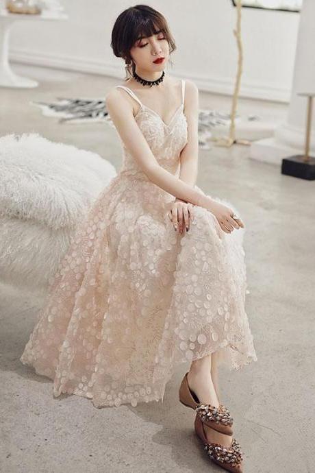 Champagne tulle prom dress,unique formal dress