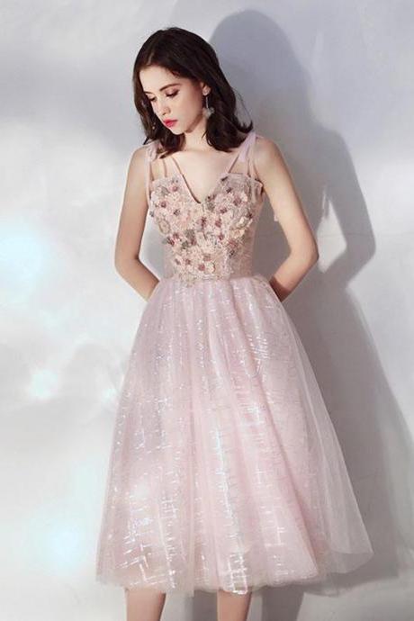 Cute v neck tulle lace short prom dress,tulle homecoming dress