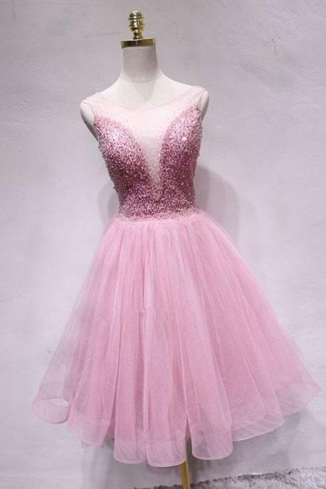Pink Tulle Sequin Short Prom Dress,pink Homecoming Dress
