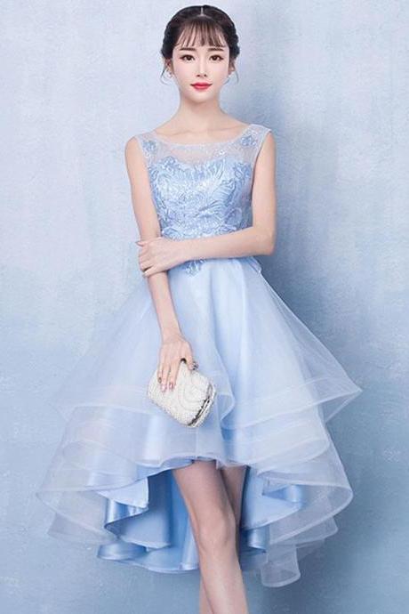 Blue Tulle High Low Lace Prom Dress,blue Tulle Lace Homecoming Dress