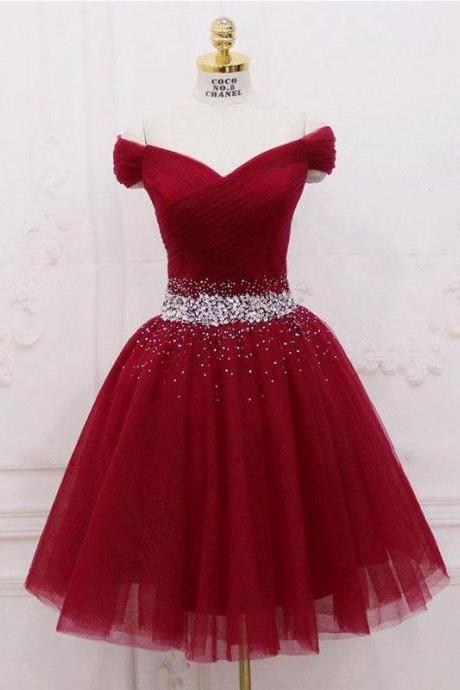 Burgundy Tulle Sequin Short Prom Dress,burgundy Homecoming Dress