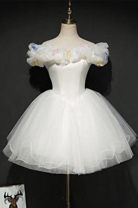 Cute White Tulle Short Prom Gown,white Homecoming Dress