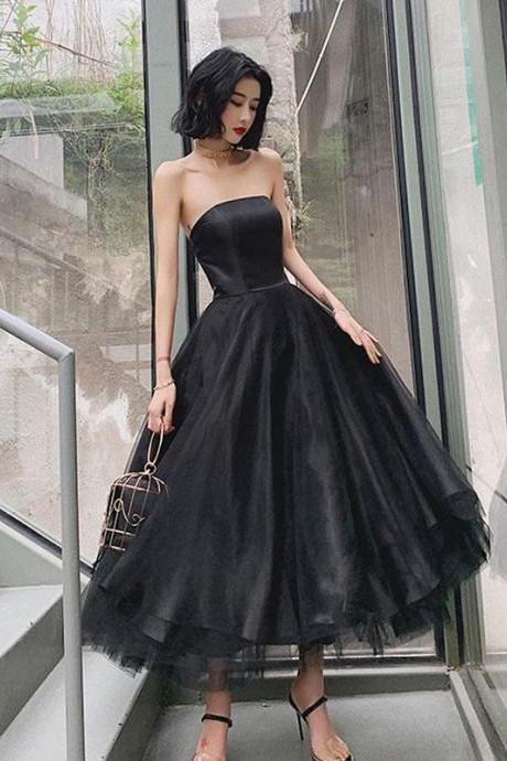 Black tulle short prom dress,black evening dress