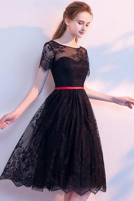 black lace short prom dress,black homecoming dress