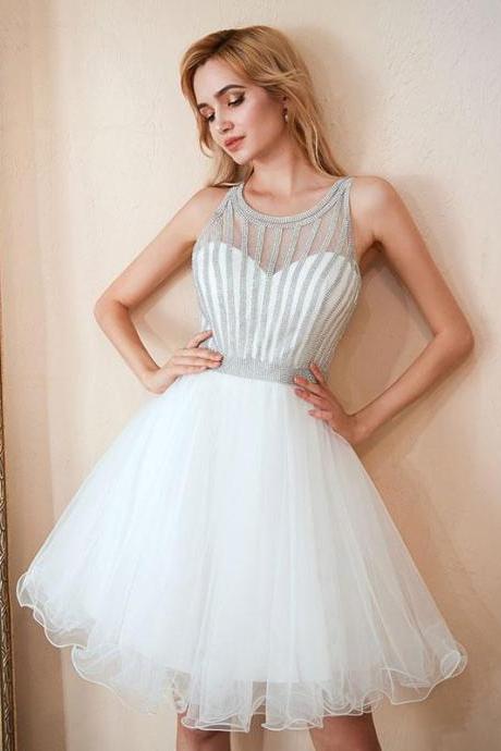 White Tulle Short Prom Dress,white Homecoming Dress