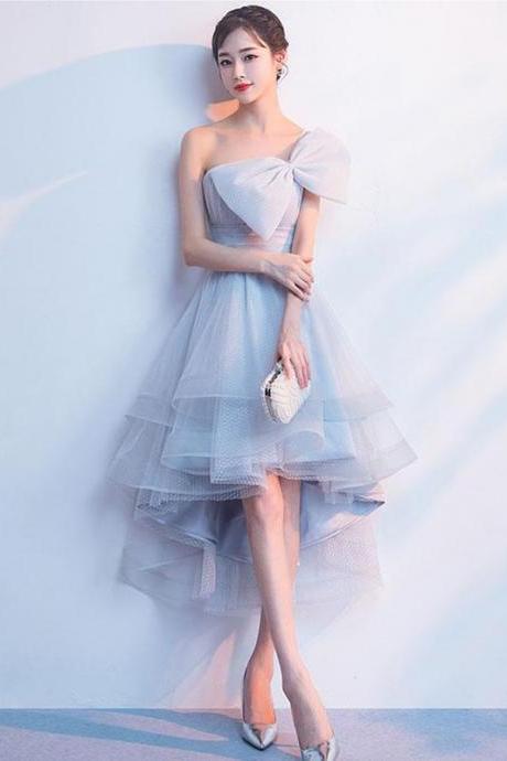 Gray Tulle High Low Prom Dress,gray Homecoming Dress