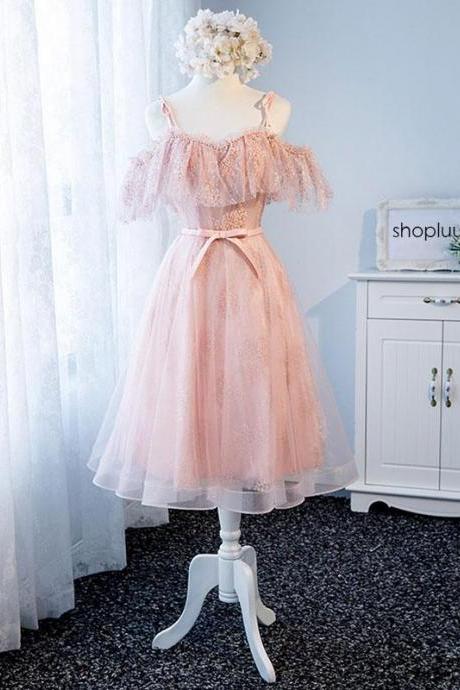 Pink sweetheart tulle lace short prom dress,pink homecoming dress