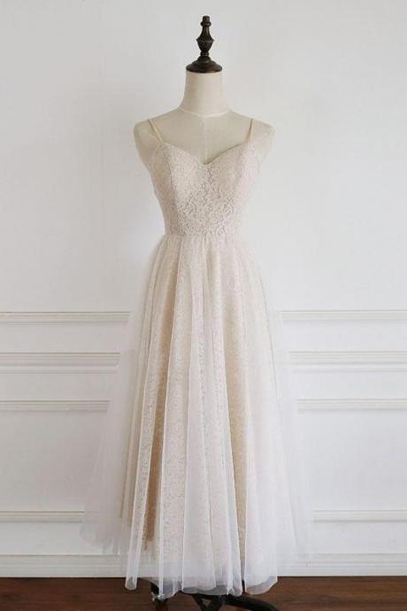 Champagne Tulle Lace Short Prom Dress Lace Bridesmaid Dress