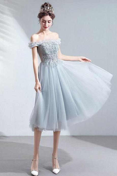 Gray Tulle Short Prom Dress Gray Tulle Bridesmaid Dress