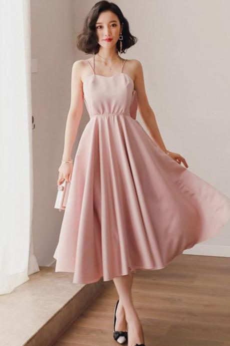 Pink Satin Backless Short Prom Dress Pink Short Evening Dress