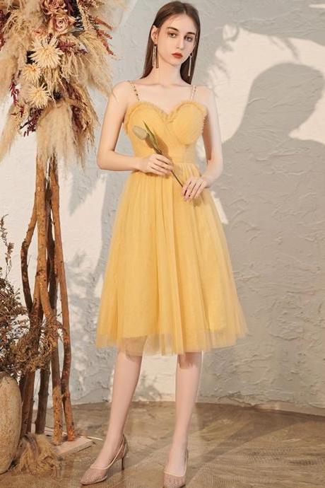 Yellow Sweetheart Tulle Short Prom Dress Yellow Formal Dress