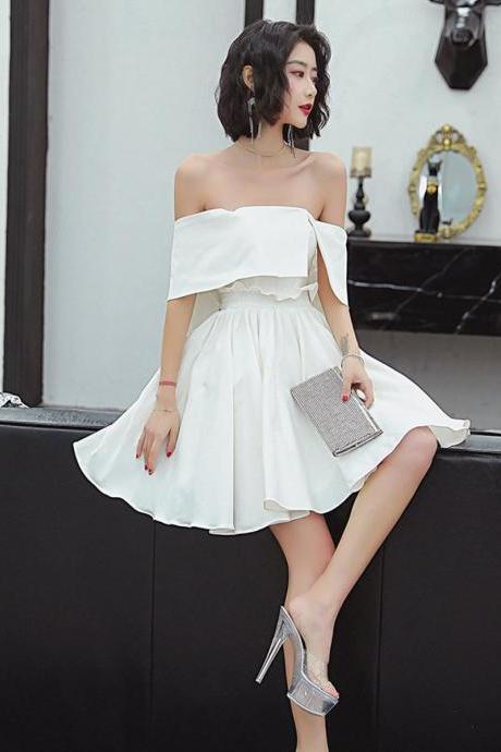 Cute white satin short prom dress white short evening dress