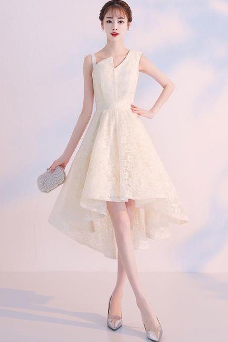 Champagne Lace High Low Prom Dress Lace Cocktail Dress