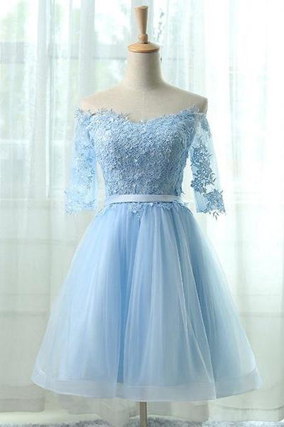 Light Blue Charming Homecoming Dresses, Lovely Short Prom Dresses, Formal Dresses
