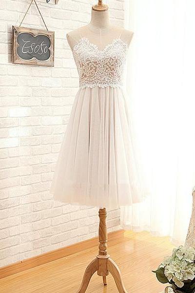 Ivory Lovely Bridesmaid Dresses, Short Prom Dresses, Wedding Party Dresses