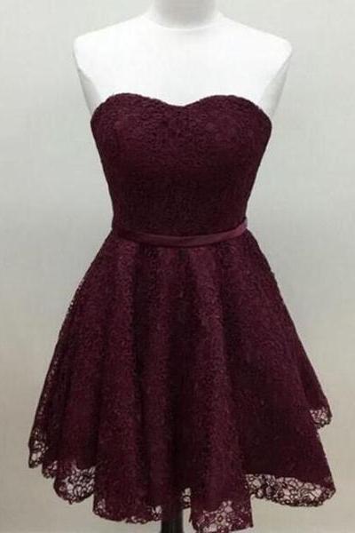 Maroon Homecoming Dresses, Lace Short Prom Dresses, Party Dresses, Prom Dress 