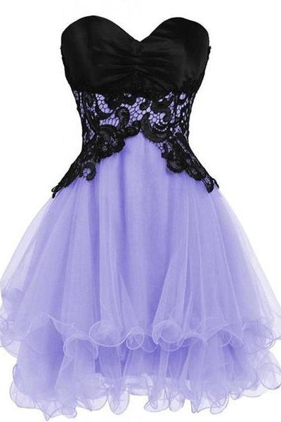 Lovely Lavender Short Prom Dresses , Lace Homecoming Dresses, Party Dresses