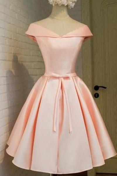 Pink Sweet Style Short Satin Party Dresses,Graduation Dresses, Formal Dress, Homecoming Dresses