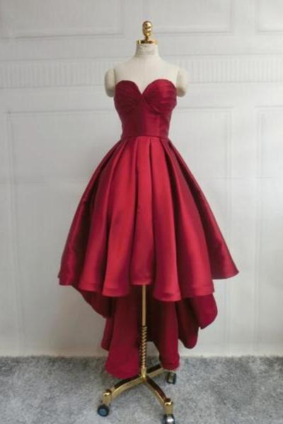 Wine Red Pretty High Low Party Dress, Wine Red Homecoming Dresses, Lace-up Junior Prom Dress 