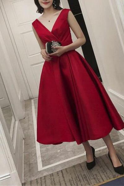 Red Satin Wedding Party Dress, Red Formal Dress, Satin Party Dresses
