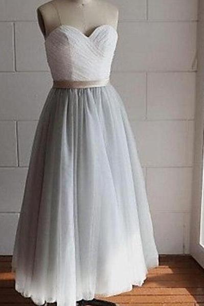 Grey Tulle Tea Length Bridesmaid Dresses, Grey Formal Dresses, Vintage Style Wedding Party Dress