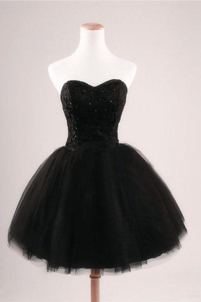 Little Black Tulle Homecoming Dress, Sweetheart Party Dress, Cute Teen Formal Dress