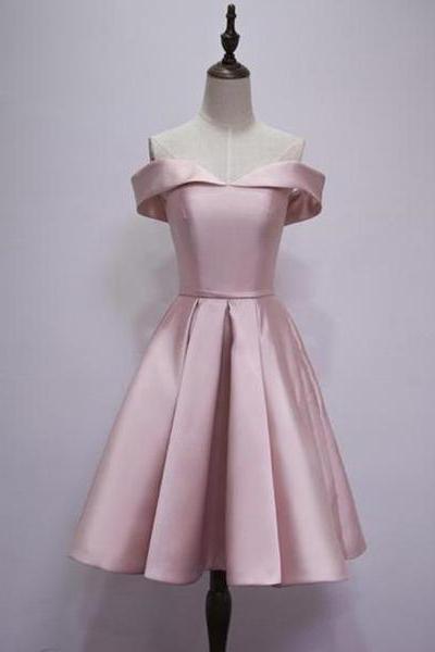Pink Off Shoulder Knee Length Homecoming Dresses, Pink Short Party Dress, Short Formal Dresses 218