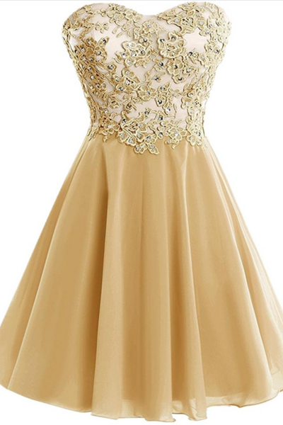 Short Chiffon Champagne with Applique Party Dresses, Lovely Party Dress , Homecoming Dresses