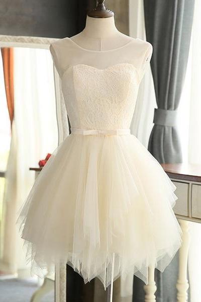Lovely Light Champagne Short Tulle Party Dress , Cute Prom Dress, Homecoming Dress for Teens