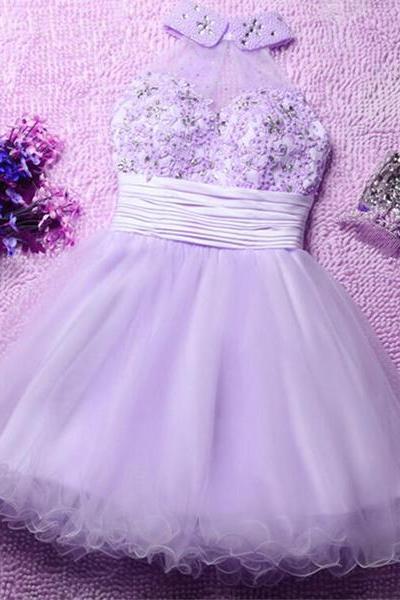 Lavender Cute Short Tulle Formal Dresses, Lovely Homecoming Dresses, Short Prom Dresses