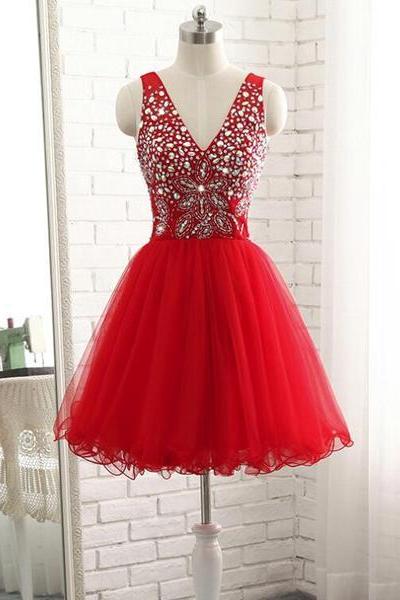 Red Short Beaded Sparkle Short Homecoming Dresses , Lovely Red Prom Dress, Short Dresses